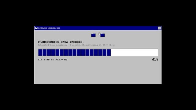 Retro computer dialog window showing a file download progress bar