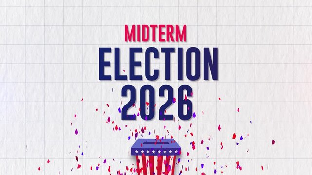 Midterm Election 2026 USA Ballot Box with Confetti Celebration  Animation 4K