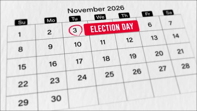 November 3 2026 Election Day Calendar Date Reveal Animation
