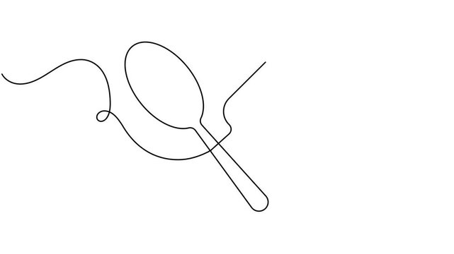 Modern utensils fork and spoon icon sign continuous one line art single drawing on white background minimalist monoline collection of cooking and eating equipment symbol animation video