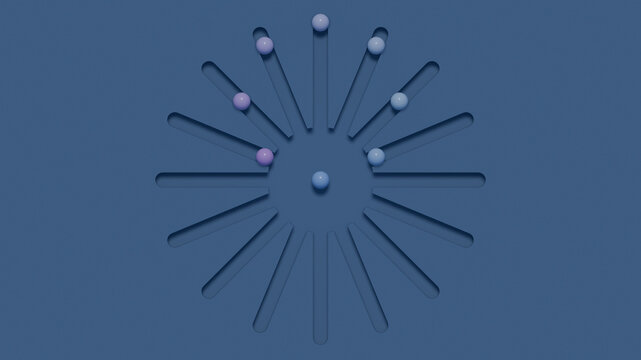 Radial Starburst Groove Board with Blue Purple Gradient Spheres Top-Down 