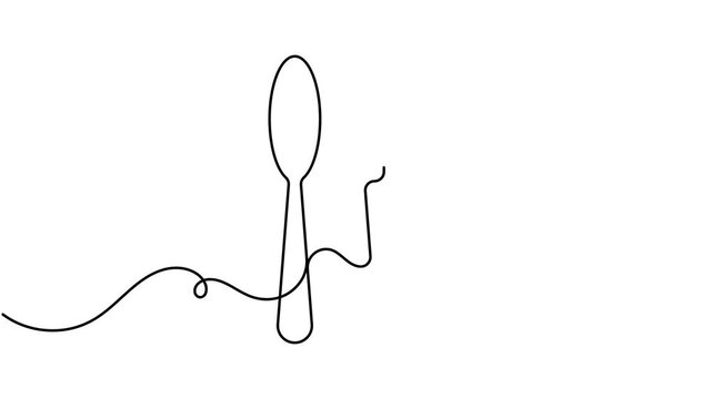Modern utensils fork and spoon icon sign continuous one line art single drawing on white background minimalist monoline collection of cooking and eating equipment symbol animation video