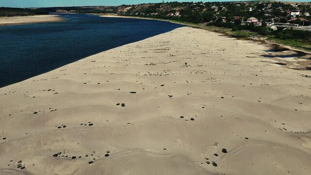 Drone footage with the Danube reaching record low levels during a dry and hot period in the summer of 2026 near Rasova, Romania.