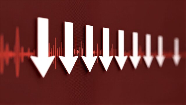 White arrows descend over audio waves, symbolizing sound reduction or filtering.