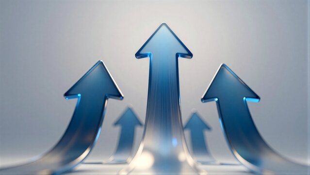 Three blue arrows point upward, symbolizing growth and progress.
