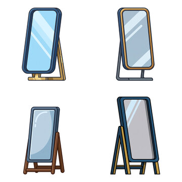 Full length standing floor mirror furniture set vector illustration