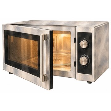 Watercolor Modern Microwave Oven with Open Door Isolated