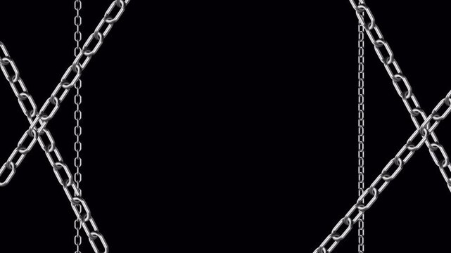 Silver Metal Chains Frame Animation on transparent alpha channels Background with Copy Space
