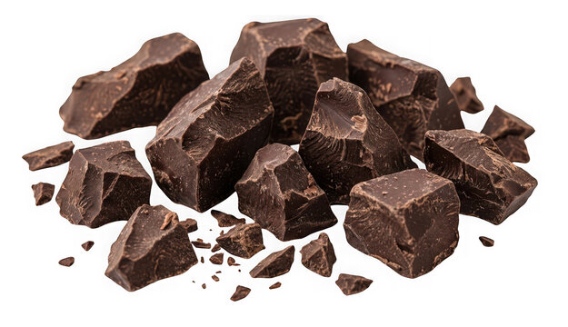 Chunks of dark chocolate isolated on transparent background