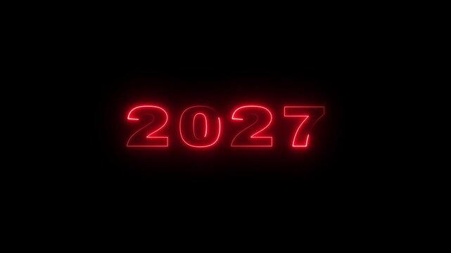 Neon glowing 2027 new year number animation on black background