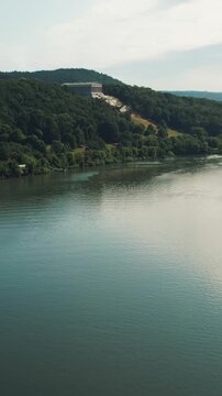 Aerial view of Walhalla memorial in Donaustauf Bavaria Germany