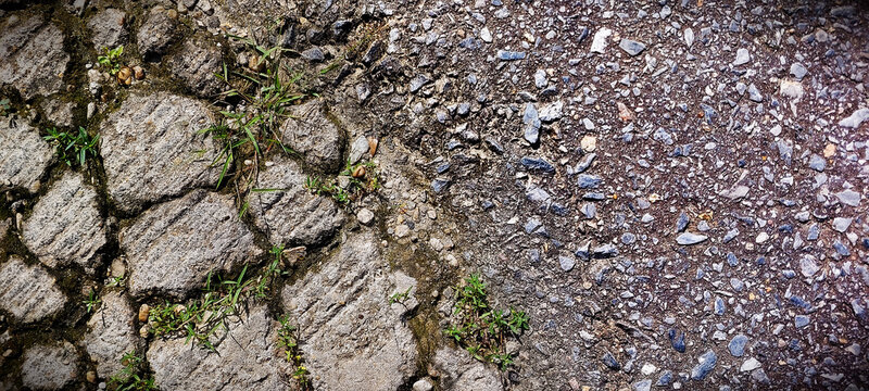 Concrete and Asphalt Boundary with Grass