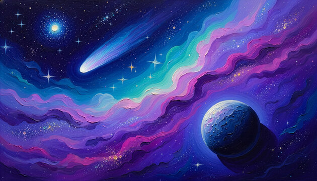 Cosmic galaxy art oil painting for stellar space posters.