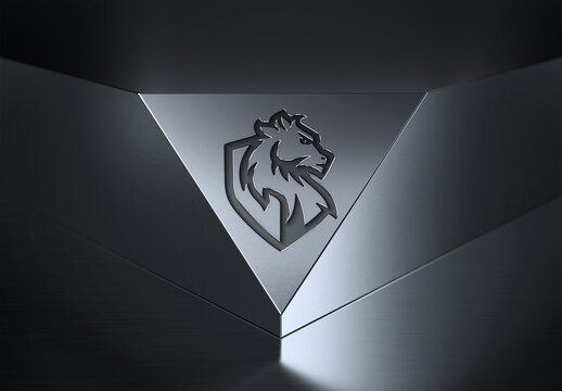 Engraved Logo on Triangular Metal Plate Corner Mockup