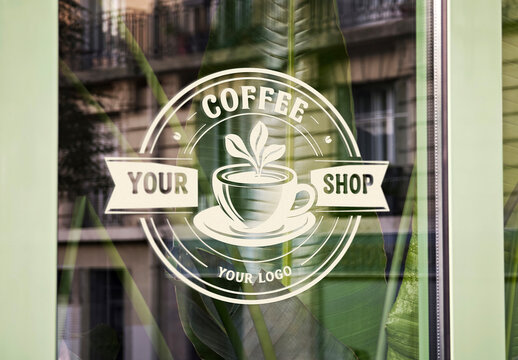 Logo Decal Close-up on a Window Glass Mockup