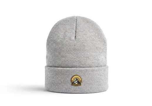 Wooly Hat Mockup Isolated on White with Embroidered Logo - Front View
