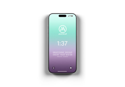 Modern Glossy Smartphone Isolated on White Clean Surface Mockup
