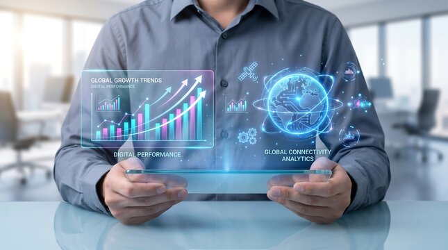 Business analytics concept with artificial intelligence technology and financial growth data visualization
