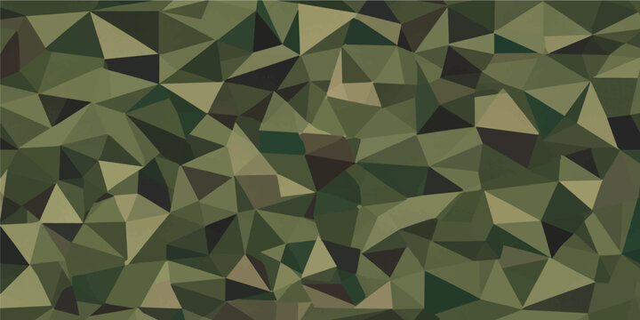 Green Camouflage Low Poly Geometric Abstract Background with Military Polygon Texture