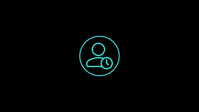 Neon Cyan User Profile Icon with Clock Symbol for Time Management and Digital Account Interface Isolated on Black Background