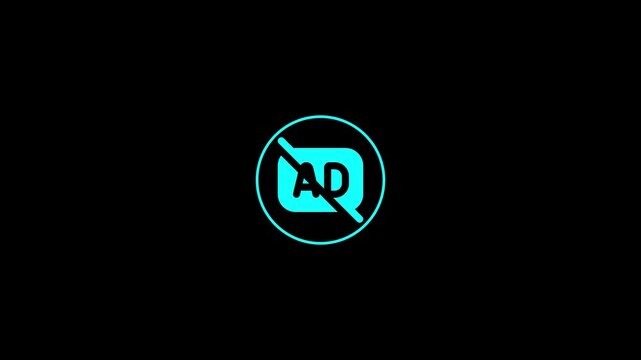 Neon Cyan Ad Blocking Symbol with Diagonal Slash on Black Background, Minimal Digital Privacy and Internet Security Concept