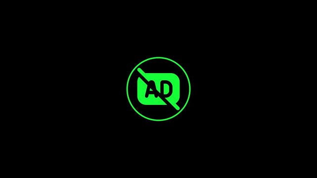 Green Ad Block Symbol with Diagonal Slash on Black Background Representing Digital Advertising Restriction, Online Privacy, Browser Security, and Internet Protec
