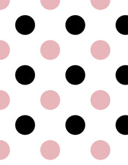Seamless polka dot pattern background featuring black, pink, and white textile dot design. © HEMEL