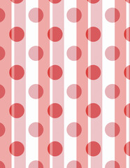 Seamless polka dot and vertical stripes pattern background featuring pink and white textile design. © HEMEL