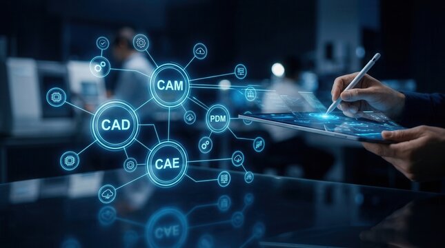 Integrated CAD CAM CAE and PDM workflow for computer aided design and engineering.