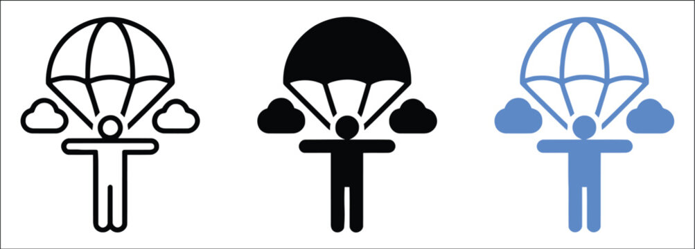 Skydiving Parachute Icons, Extreme Sports And Aerial Adventure Symbols With Parachute Canopy, Modern Minimalist Vector Graphics For Tourism Branding.