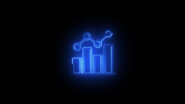 blue neon analytics bar chart and line graph animation glowing financial statistics dark background motion graphic element seamless looping video asset 3840x2160 resolution 4k