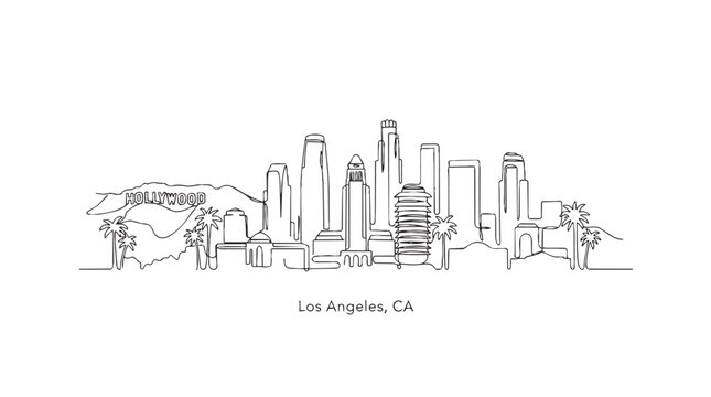 Los Angeles skyline continuous line art vector