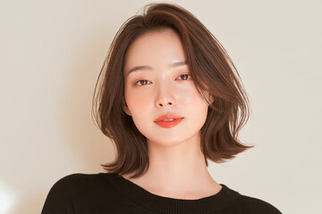 Fototapeta premium 日本人, 女性, 50代, 40代, ミドル, シニア, 美容, スキンケア, エイジングケア, 健康, ライフスタイル, 美人, ナチュラル, 清潔感, 透明感, 白背景, コピースペース, 広告素材, 信頼感, 微笑み, ウェルビーイング, 上半身, 視線, ポニーテール, 化粧品, エステ, 自己肯定感, オーセンティック, ポジティブエイジング, 日本, ウェルエイジング, サプリメント,
