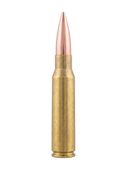 Single High Caliber Rifle Bullet with Brass Casing and Copper Tip © Md