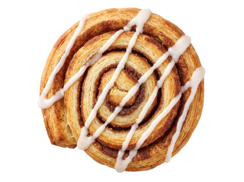Golden Glazed Cinnamon Roll Pastry Isolated on Dark Surface