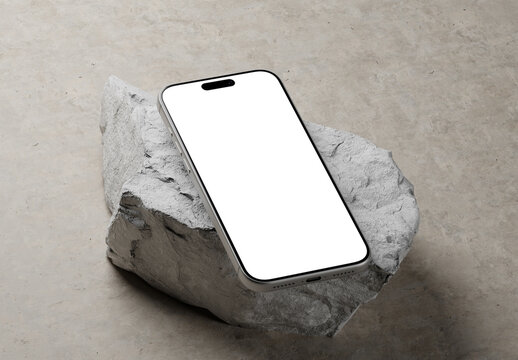 3d rendering smartphone mockup laying on a rock