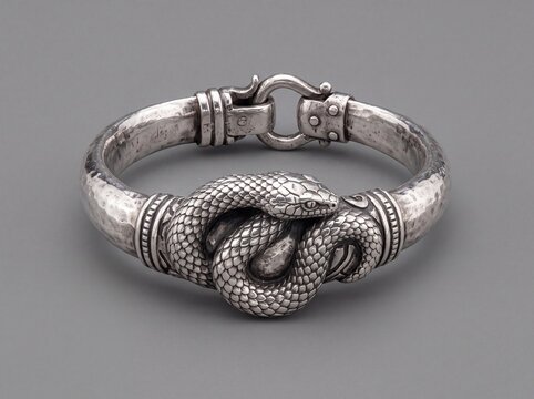 Vintage silver snake bangle with hammered texture and ornate clasp
