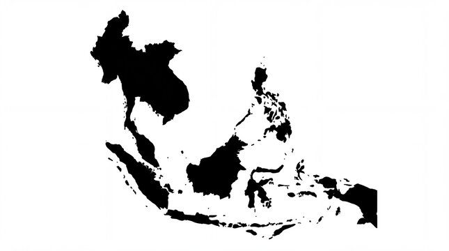 Black silhouette map of southeast asia on white background