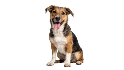 Happy mixed-breed dog with tongue out sitting attentively, isolated on transparent background © Thomas