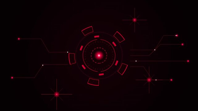 Abstract red digital technology background with circular hud interface