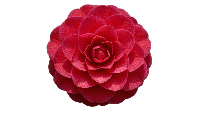 Intricate red camellia flower with layered petals, isolated on transparent background