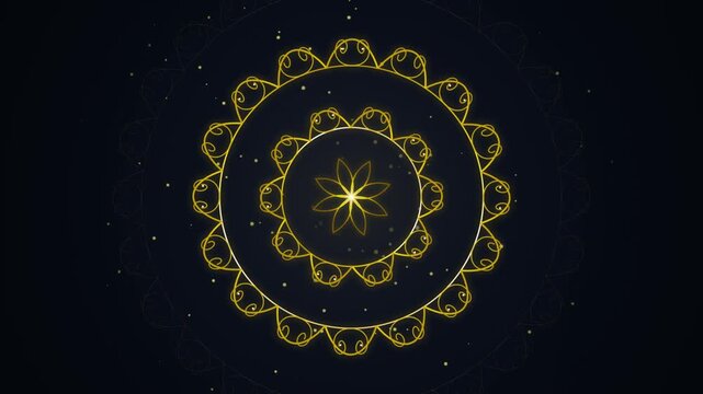 Golden glowing mandala pattern on dark background