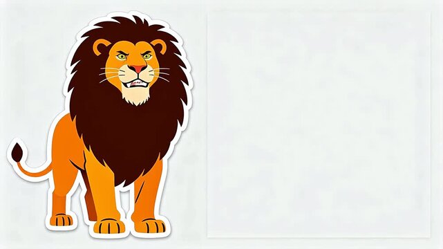 Standing cartoon lion roaring with orange body and brown mane on a white background