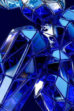 3D blue crystalline mosaic with angular glass facets and reflective depth