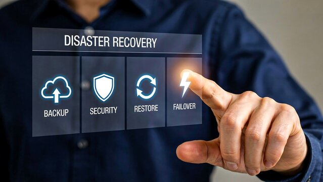 Disaster recovery concept with digital backup security restore and failure options