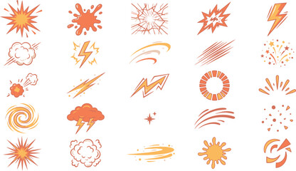 Comic Effects Icon Set, Explosion Lightning Bolt Smoke Cloud And Sparkle Vector Collection © Babu Biswas 