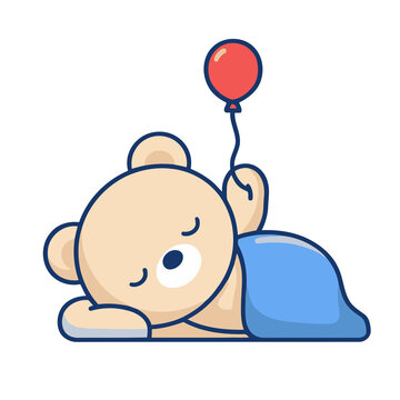 Cute teddy bear sleeping with a red balloon