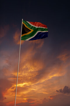 National flag of South Africa in evening sky for holiday card design