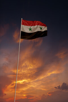 National flag of Syria in evening sky for holiday card design