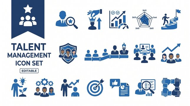 Talent Management Flat Vector Icon Set &ndash; HR, Recruitment and Employee Development